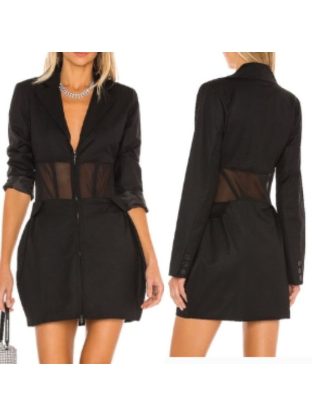 REVOLVE Black Sheer-Waist Mini Blazer Dress